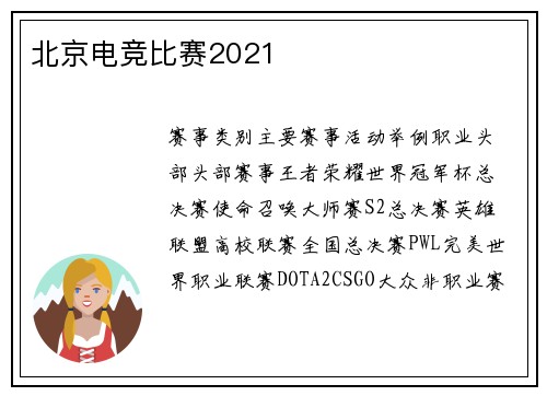 北京电竞比赛2021